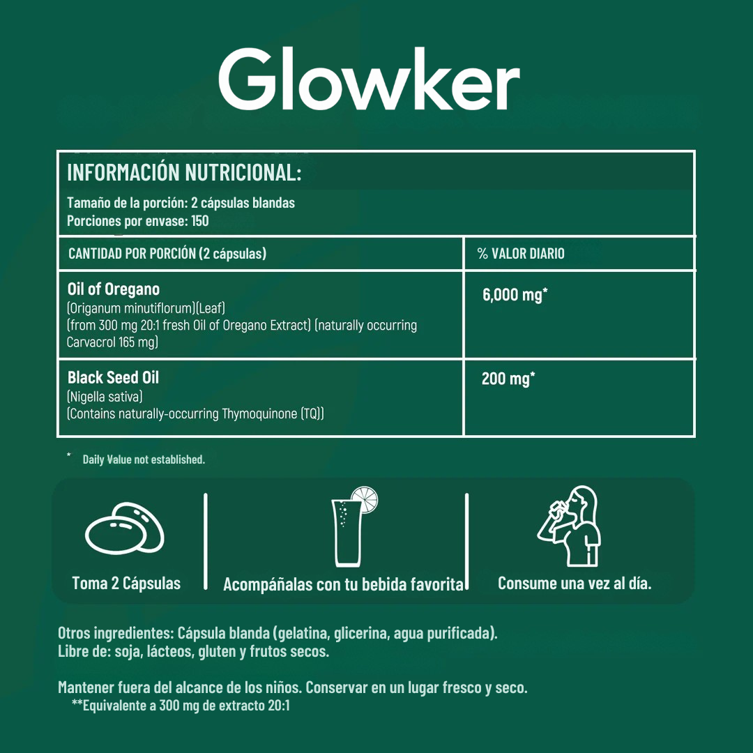 GLOWKER® Aceite de orégano con aceite de semilla negra